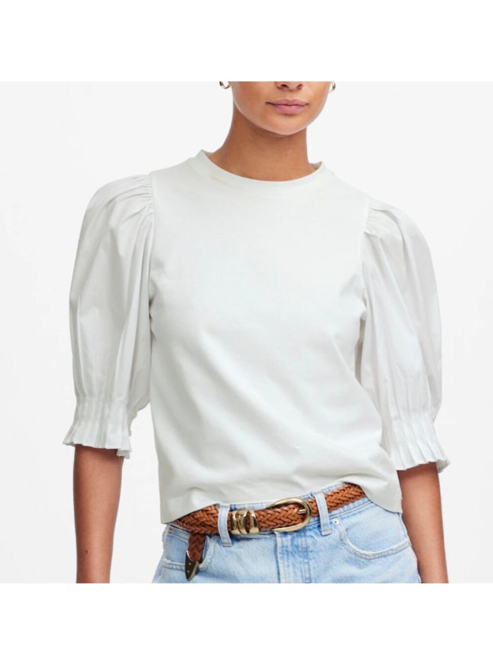 Madewell Puff-Sleeve Knit Top White XXS NWT